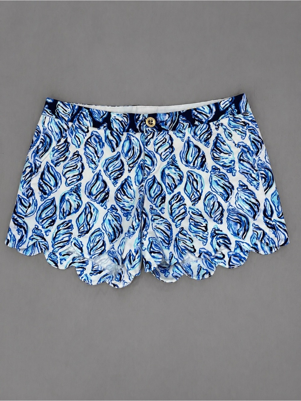 Lilly Pulitzer Blue Shell Print Scallop Hem Shorts Sz 4 Preppy Coastal Resort